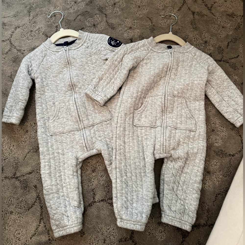 Bundle of 2 Carter's Light Gray Quilted Baby Outfits